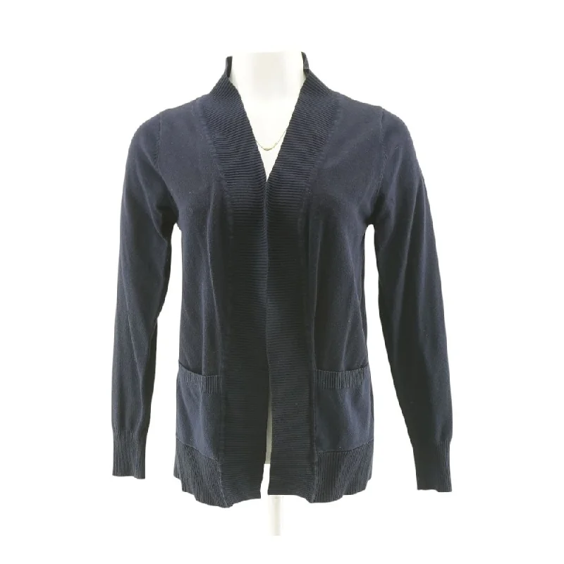 Navy Solid Cardigan Sweater Print Jacquard Patchwork