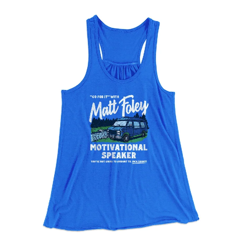 Matt Foley Motivational Speaker Women's Flowey Racerback Tank Top cherry red tank