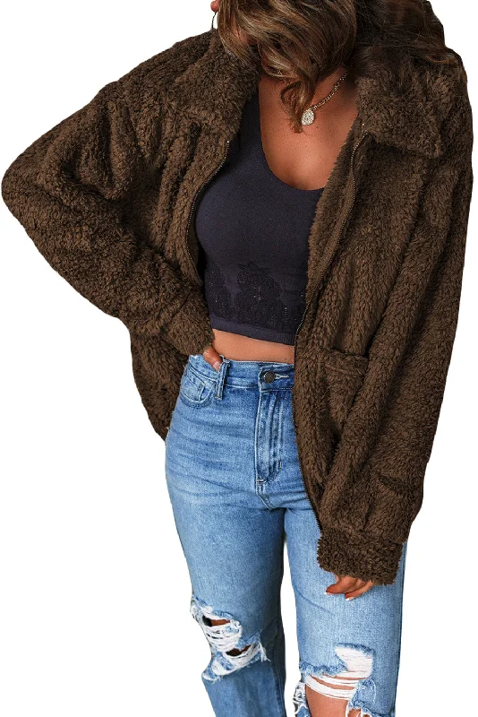 Winter Teddy Coat Solid Print Jacquard