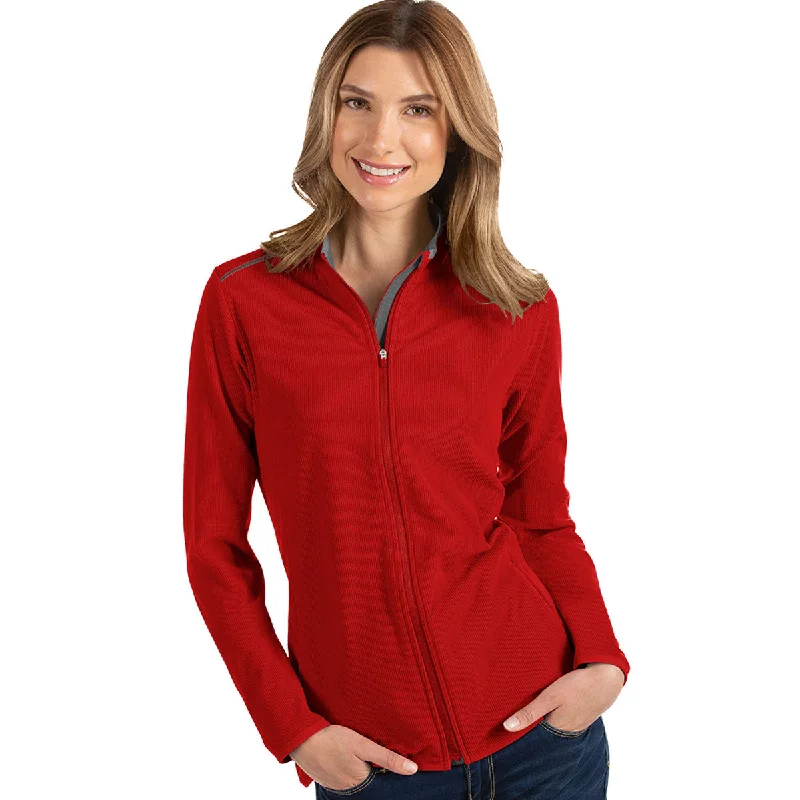 Antigua Women's Bright Red/Carbon Glacier Full Zip Up Jacket Welt Pockets Slit Pockets Flap Pockets