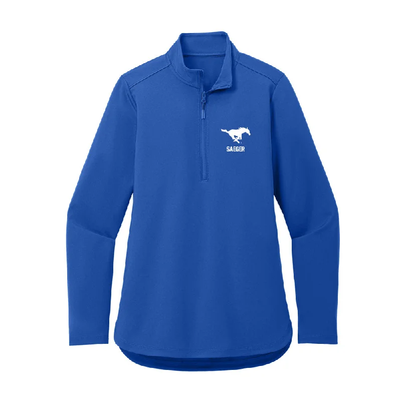 SMU - NCAA Women's Track & Field : Kendall Saeger - Women's Premium Quarter Zip Jacket One-Shoulder Jacket Off-the-Shoulder Jacket Asymmetrical Jacket