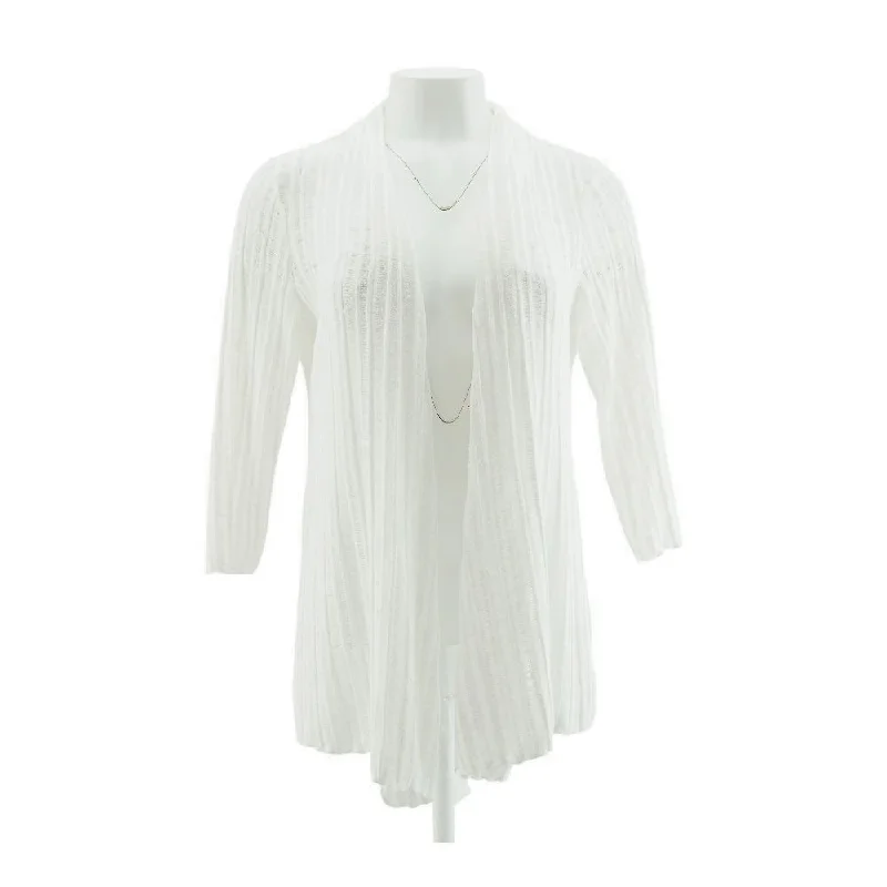 White Solid Cardigan Sweater Open Front Closed Front Wrap Front