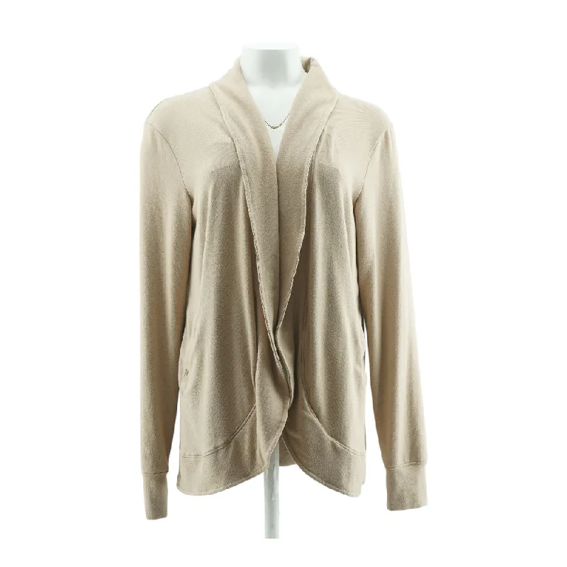 Tan Solid Cardigan Sweater Collared Crew Neck Turtle Neck