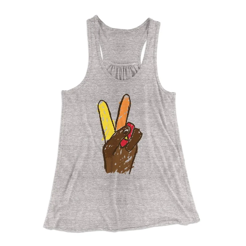 Peace Sign Hand Turkey Funny Thanksgiving Women's Flowey Tank Top baby blue tank