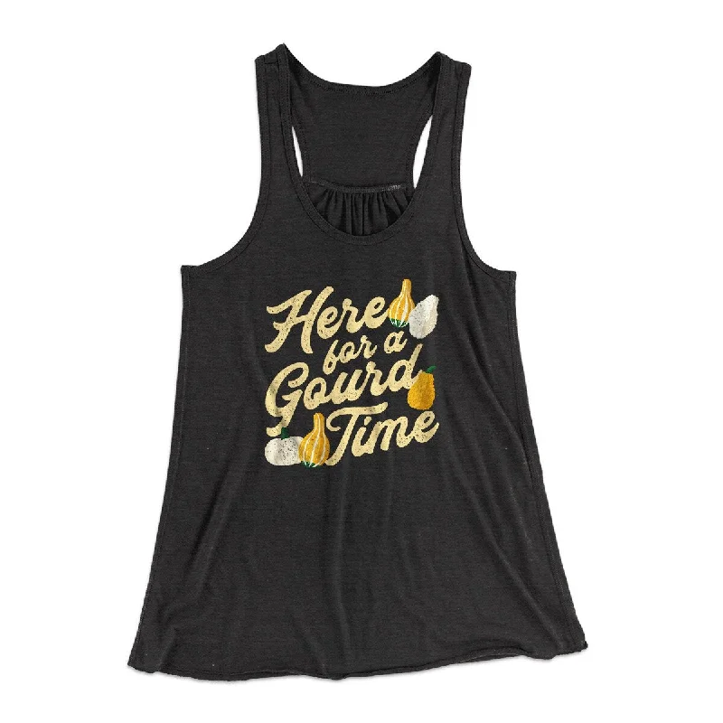 Here For A Gourd Time Funny Thanksgiving Women's Flowey Racerback Tank Top graphic tank top