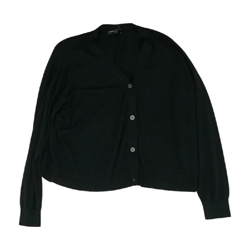Black Solid Cardigan Sweater Spandex Rayon Corduroy