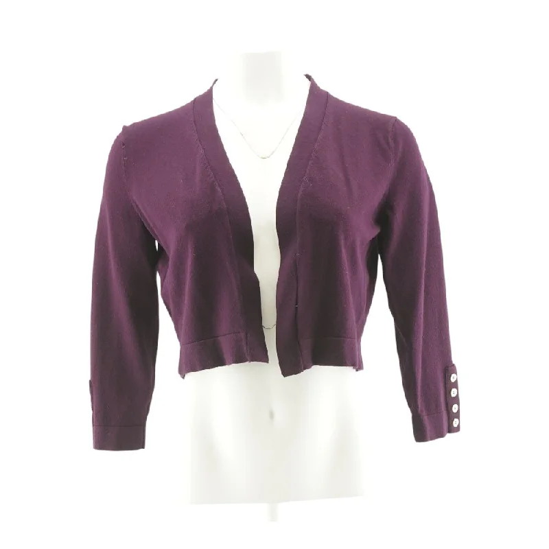 Purple Solid Cardigan Sweater Toggled Drawstring Belted