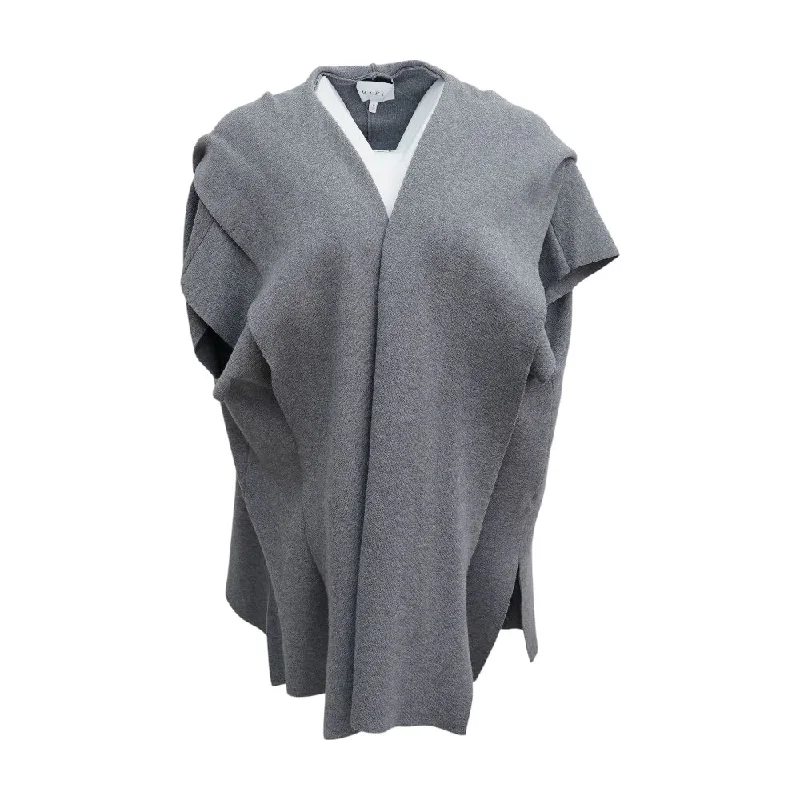 Gray Solid Cardigan Sweater Boat Neck Shawl Collar Notched Collar