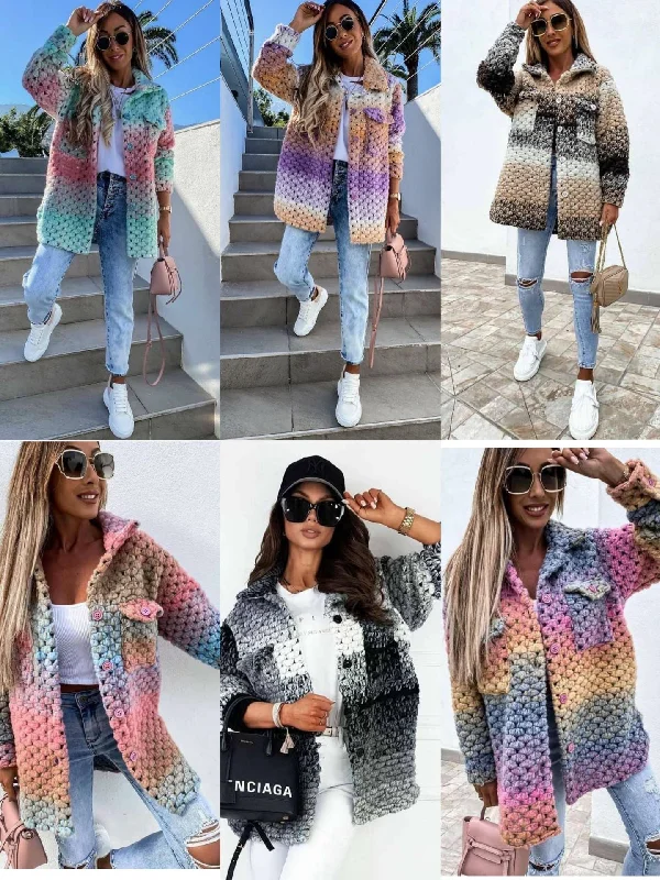 Autumn And Winter New Products Fashion Printed Ladies Woolen Coat Elasticated Drawstring Belted