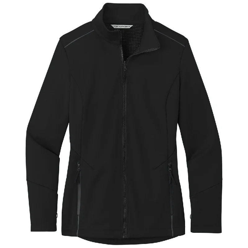 Port Authority Women's Deep Black Collective Tech Soft Shell Jacket Herringbone Jacket Houndstooth Jacket Plaid Jacket