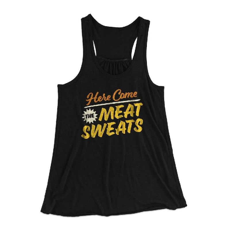 Here Come The Meat Sweats Funny Thanksgiving Women's Flowey Racerback Tank Top tie dye tank