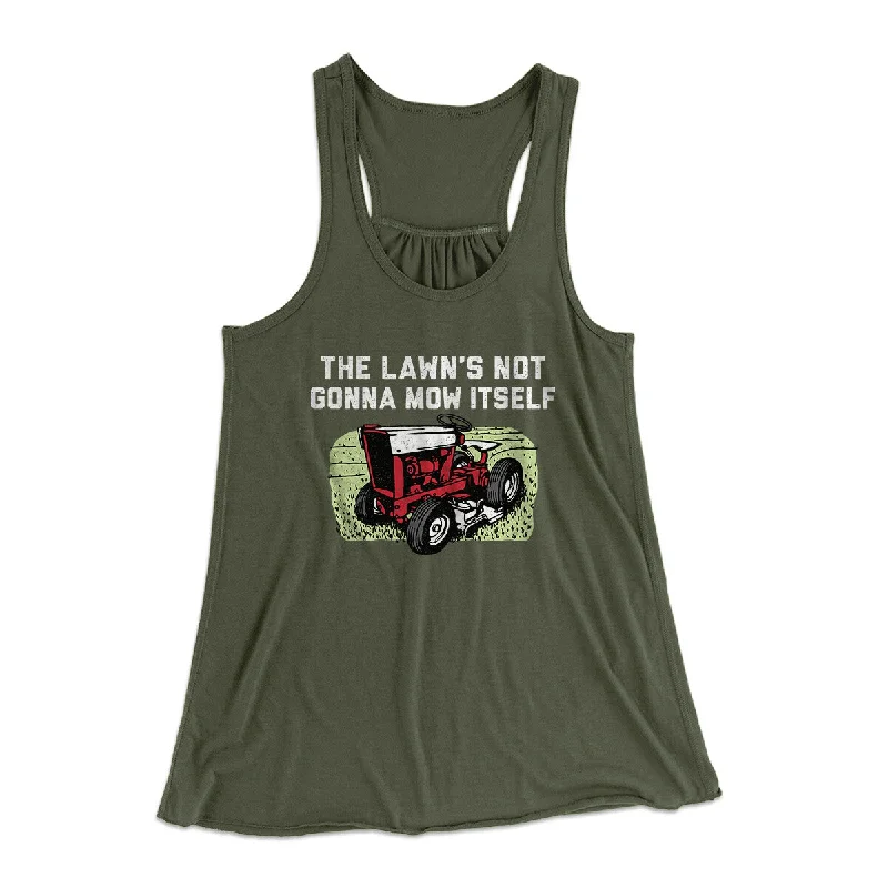 The Lawn's Not Gonna Mow Itself Funny Women's Flowey Racerback Tank Top lavender tank top
