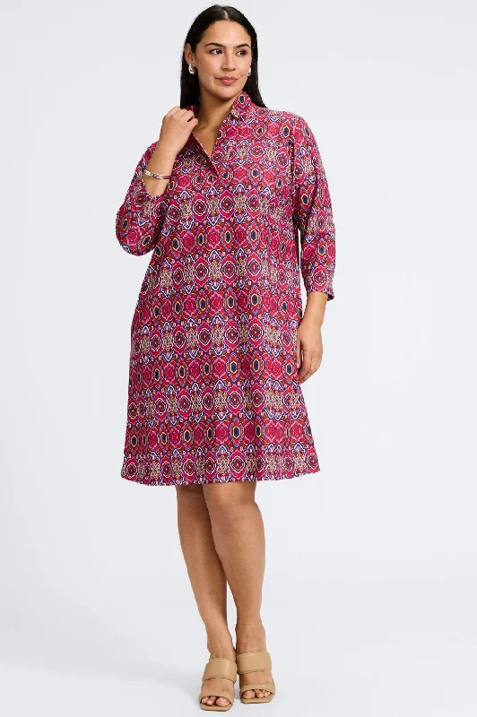Tammy Plus Geometric Tile 3/4 Sleeve Dress