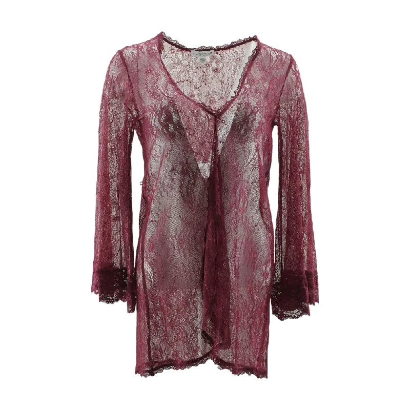 Burgundy Floral Cardigan Sweater Satin Blend Silk Blend Wool Blend