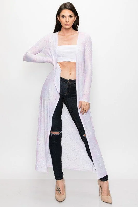 Tie Dye Open Cardigan With Rhinestone Slim Fit Regular Fit Oversized