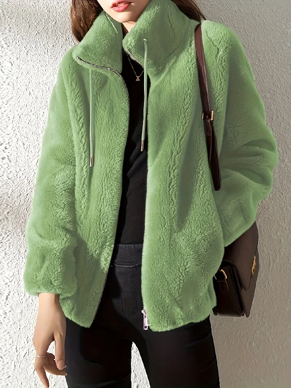 Simple Teddy Fleece Coat Mesh Canvas Denim
