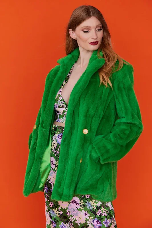 Buy Me Fur - Women's Green Faux Fur Midi Coat Raincoat Turtleneck Coat Wrap Coat
