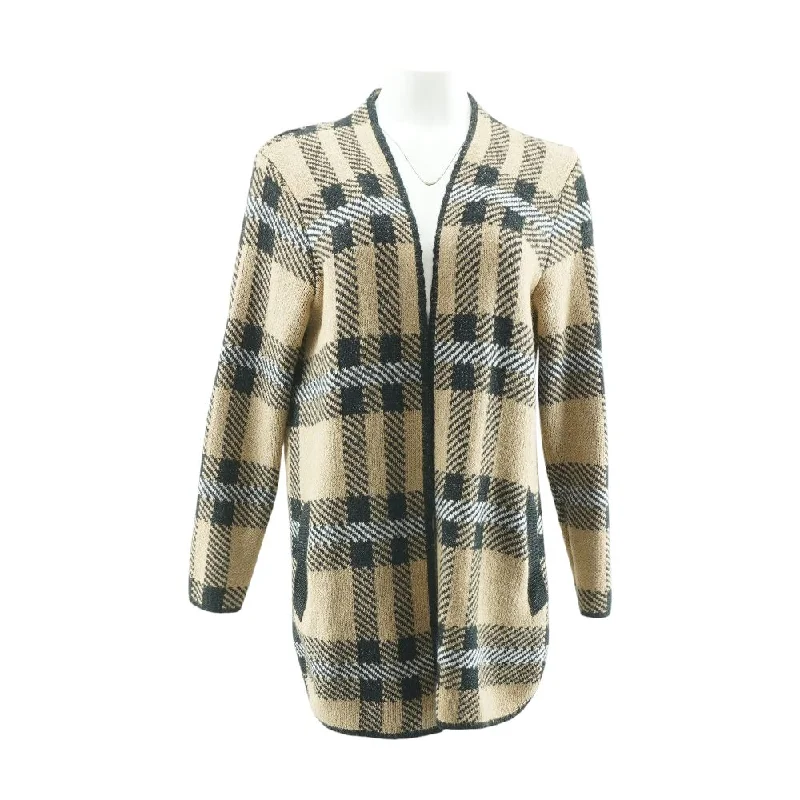Brown Plaid Cardigan Sweater Faux Fur Fabric Real Fur Fabric Shearling Fabric
