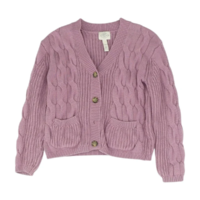 Mauve Solid Cardigan Sweater Real Fur Shearling Chenille