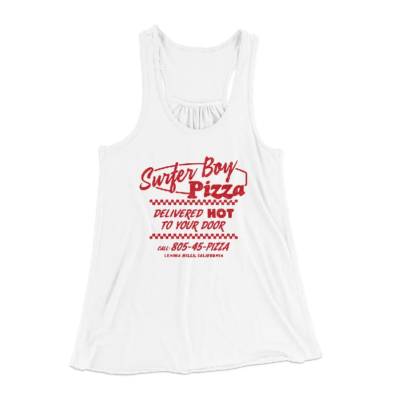 Surfer Boy Pizza Women's Flowey Racerback Tank Top black tank top