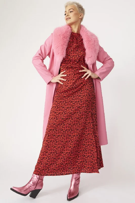 Buy Me Fur - Women's Pink Eco Leather Trench Coat Bomber Denim Leather