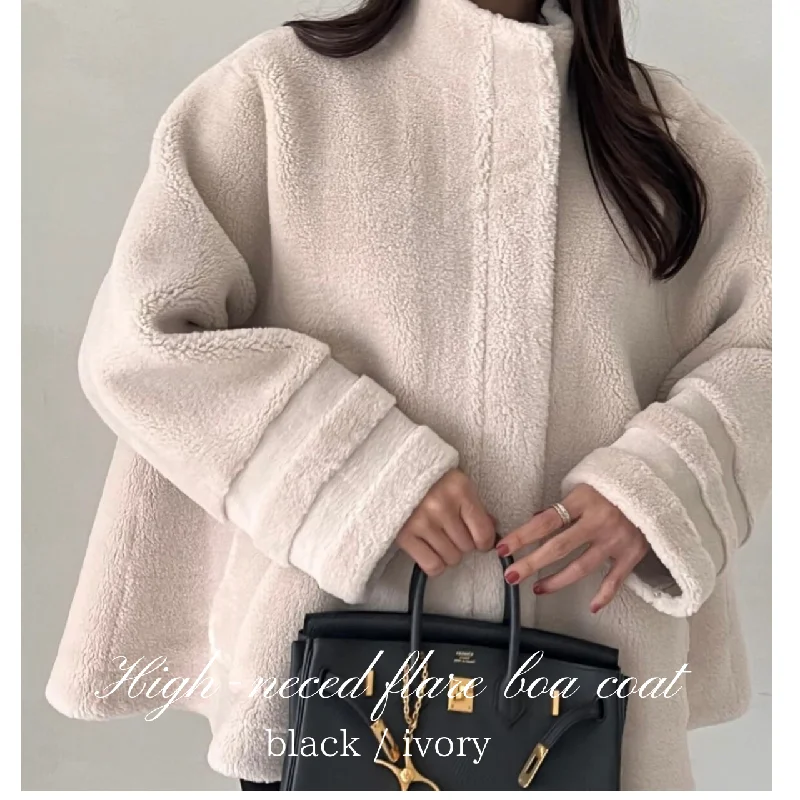 High Neck Flared Boa Coat Sleeveless Short Sleeve Long Sleeve