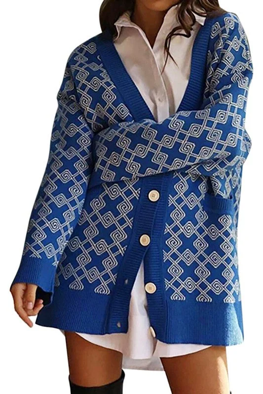 ACQUARD KNIT LONG SLEEVE CARDIGAN Cashmere Blend Cotton Blend Poly Blend