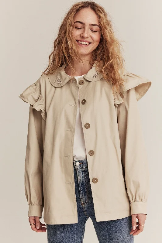 Women's beige short trench coat Cardigan Sweater Pullover