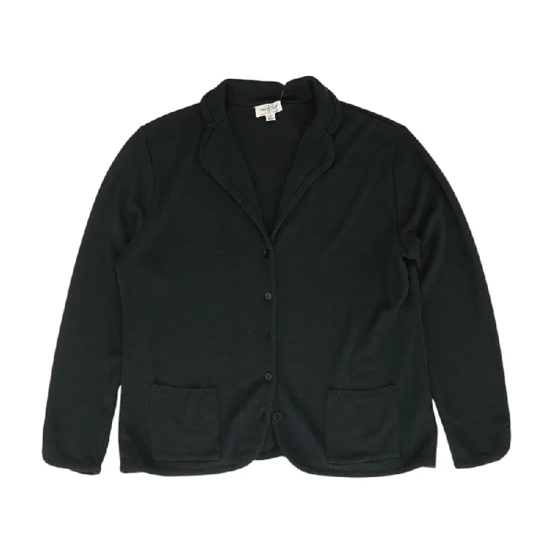 Black Solid Cardigan Sweater Denim Fabric Leather Fabric Suede Fabric