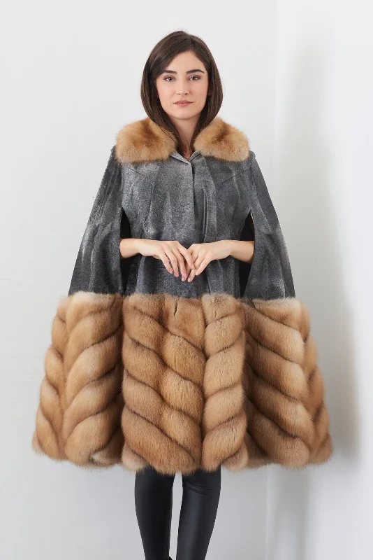Grey Fur Coat Jersey Tulle Batik
