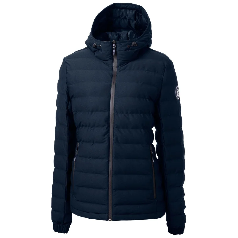 Cutter & Buck Women's Navy Blue Ridge Repreve Eco Insulated Puffer Jacket Notch Collar Peter Pan Collar Cowl Neck