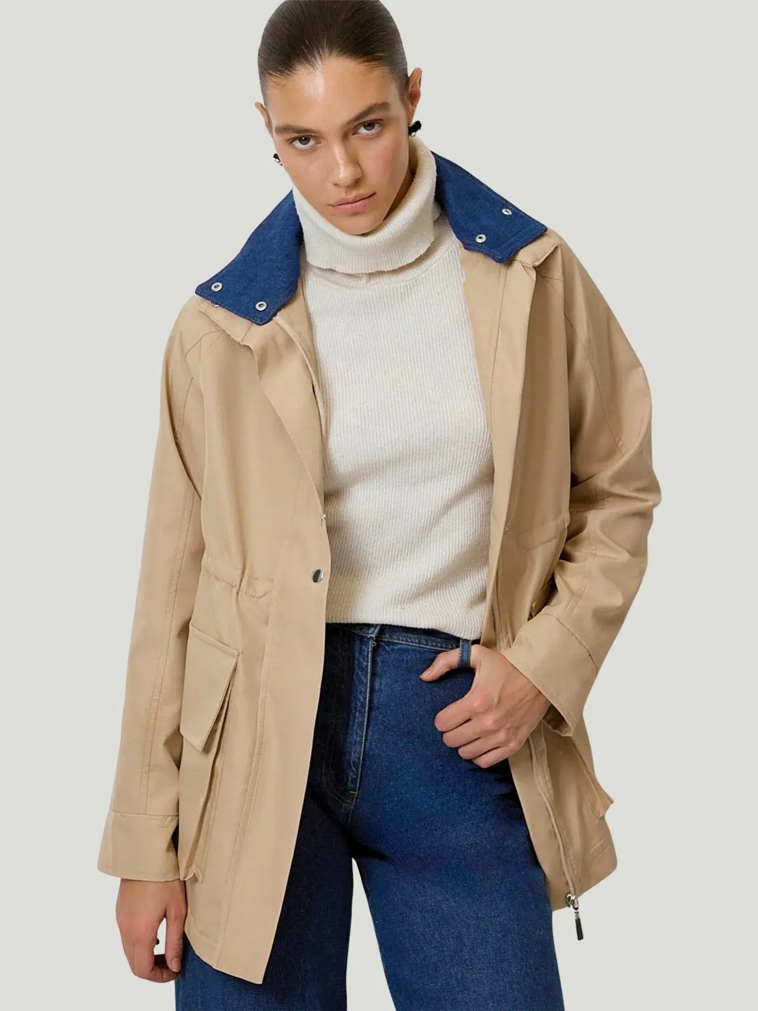 TOUCHÉ Denim Collar Coat Print Jacquard Embroidered