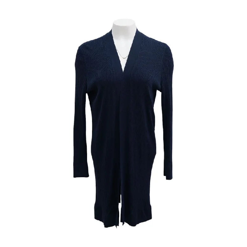 Navy Solid Cardigan Sweater Crew Neck V-Neck Turtle Neck