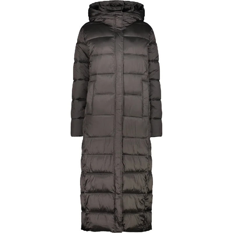 Woman Long Coat Fix Hood Vent Hem Cuff