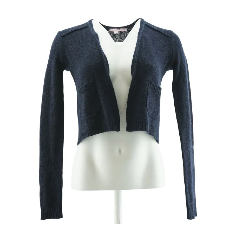 Navy Solid Cardigan Sweater Toggled Drawstring Belted