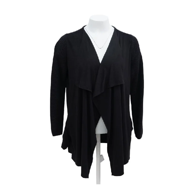 Black Solid Cardigan Sweater Layered Multi-layer Single Layer