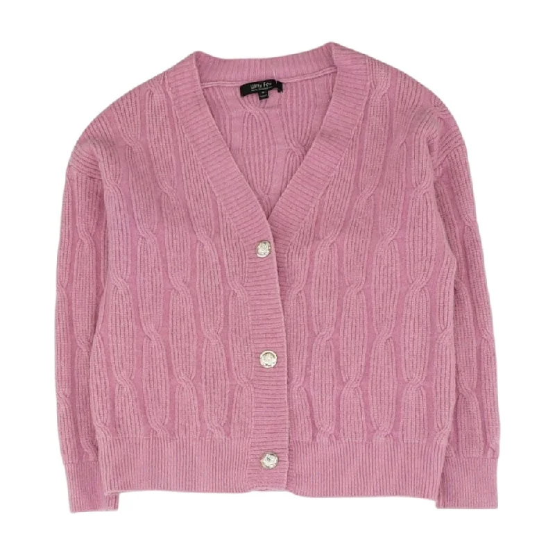 Mauve Solid Cardigan Sweater Terry Terry Cloth Terry Knit