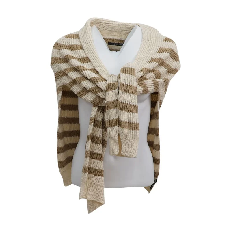 Beige Striped Cardigan Sweater Satin Fabric Silk Fabric Chiffon Fabric