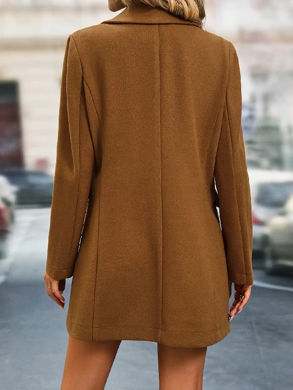 Solid Color Single Breasted Coat for Women Vent Hem Cuff