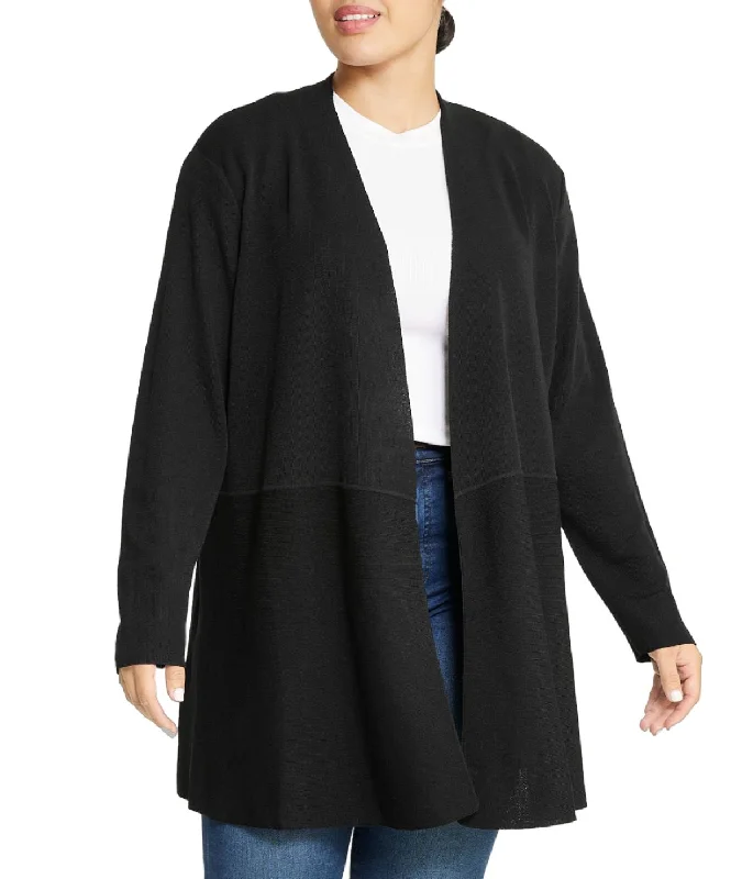 Long Cardigan with Waist Seam Plus Size Chenille Brocade Lace