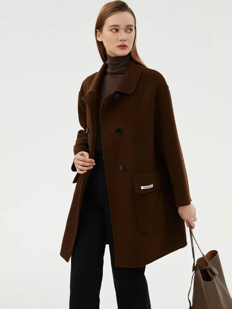 CAIXINGLE 2023 New Women's Coat Autumn and Winter Warm Pure Wool Woolen Coat Fashion Big Pocket Doll Collar Commuter Top Square Neck One-Shoulder Off-the-Shoulder