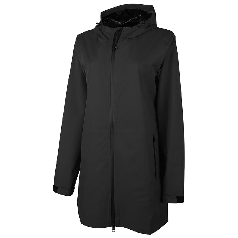 Charles River Women's Black Atlantic Rain Shell Jacket A-Line Jacket Boat Neck Shawl Collar