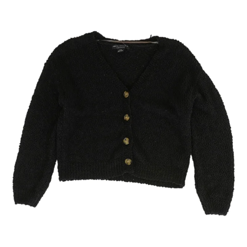 Black Solid Cardigan Sweater Casual Formal Business