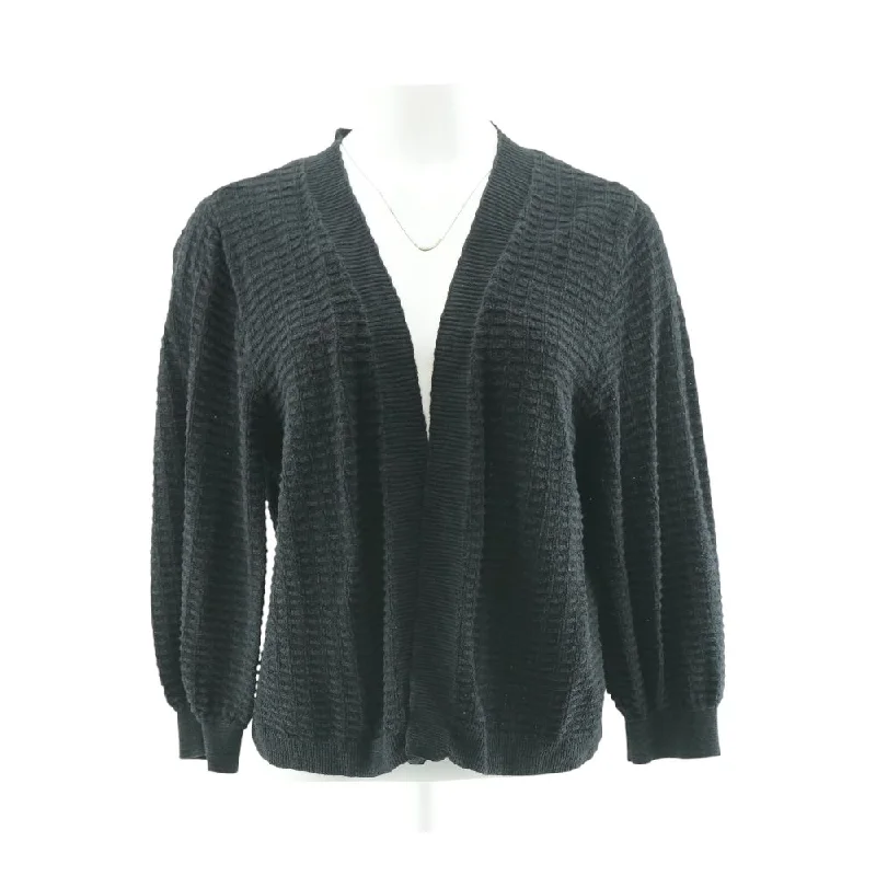 Black Solid Cardigan Sweater Terry Blend Velvet Blend Canvas Blend