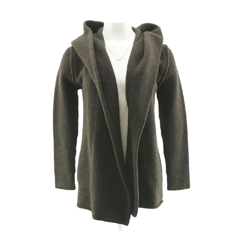 Brown Solid Cardigan Sweater Hooded Caped Shawl Collar