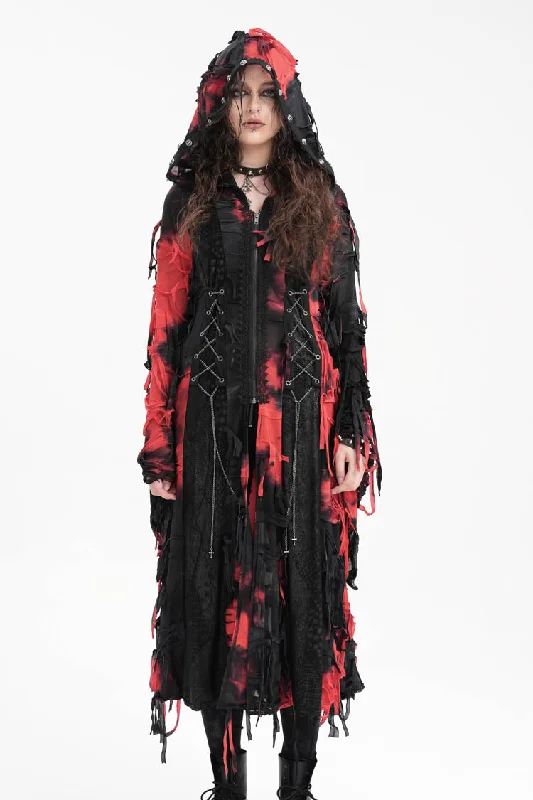 Black/Red Long Sleeves Lace Ripped Zipper Women's Punk Coat Three-Quarter Sleeve Elbow Sleeve Wrist Sleeve