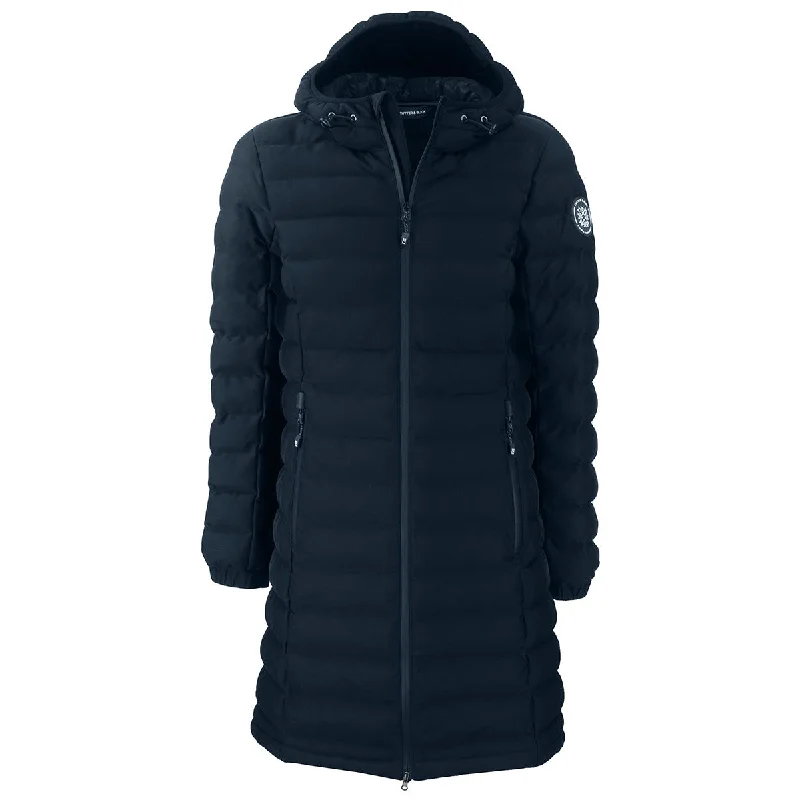 Cutter & Buck Women's Navy Blue Mission Ridge Repreve Eco Insulated Long Puffer Jacket Appliqued Jacket Beaded Jacket Sequined Jacket