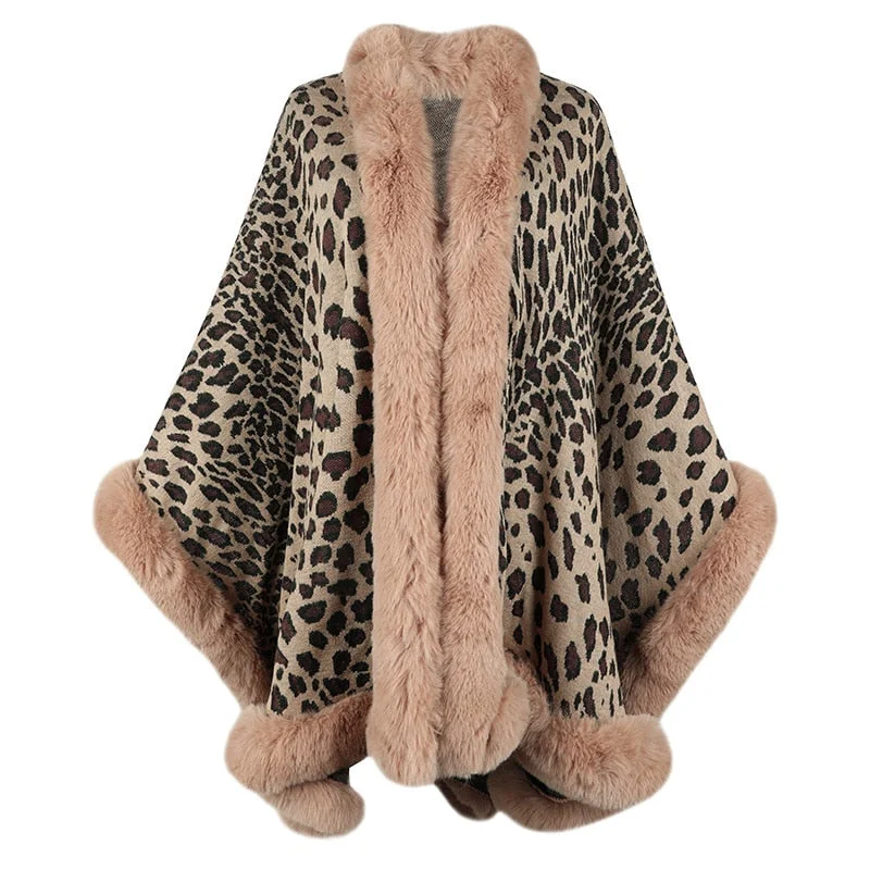 2022 Winter Thick Warm Poncho Fur Collar Cape Coat Women Vintage Houndstooth Jacket Shearling Jacket Fleece Jacket