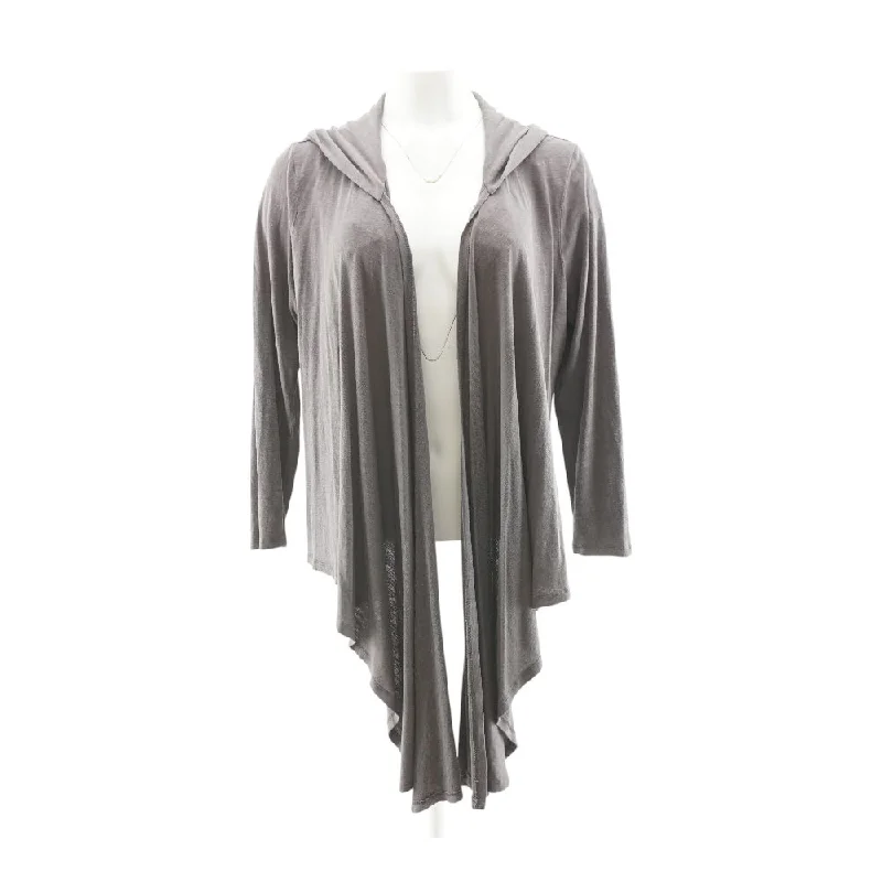 Purple Solid Cardigan Sweater Mesh Blend Leather Blend Suede Blend
