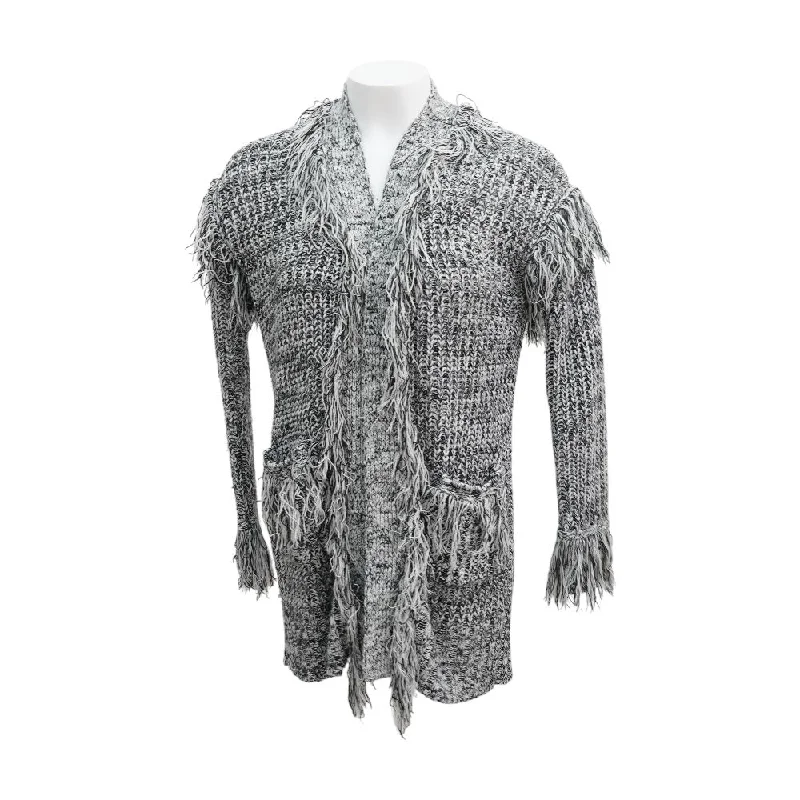 Black Graphic Cardigan Sweater Silk Blend Satin Velvet